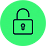 Black padlock icon on green background.
